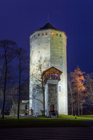 Keep - main tower of Paide castle in Estonia. Night illuminated view.の写真素材
