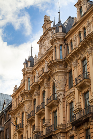Facade of an Art Nouveau Palace in Riga, Latviaの写真素材