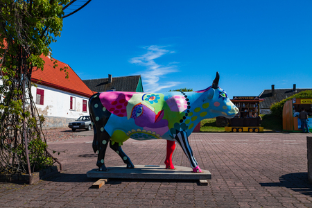 VENTSPILS, LATVIA - 22 JUN 2016: Cow sculpture from regular parade. A symbol of city.の写真素材