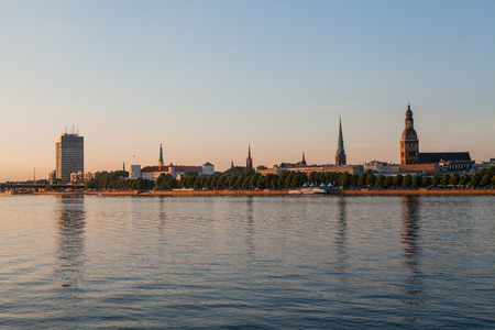 Old town of Riga summer sunset skyline with Daugava riverの写真素材