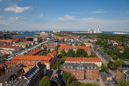 Aerial view of Copenhagen red roofs. Christianshavn distrinctの写真素材