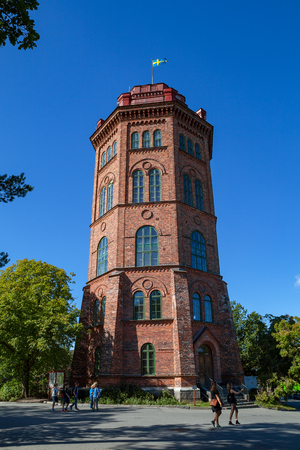 STOCKHOLM, SWEDEN - SEPTEMBER 18, 2016: Old brick water tower. Ethnographic complex the open air museum Skansen, located on Djurgarden Islandの写真素材