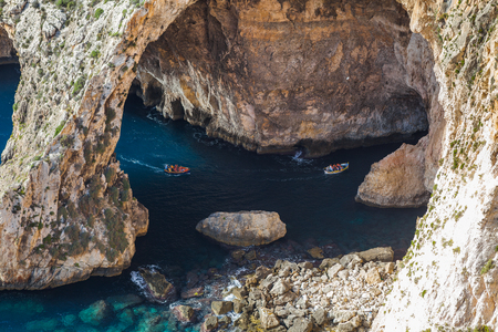 Boat trip around the Blue grotto in Maltaの写真素材