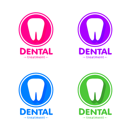 Isolated white tooth vector set. Round shape. Tooth hygiene collection on the white background. Dental implants icons group. Caries treatment signのイラスト素材