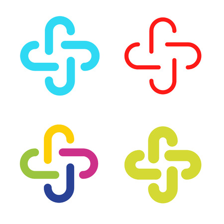 Isolated abstract colorful cross vector set. Outlined plus signs collection. Medical icons groupのイラスト素材
