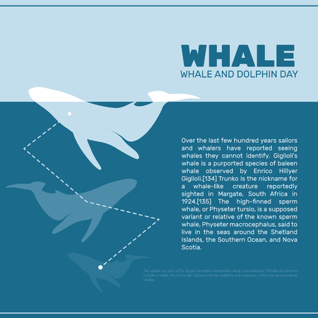 Isolated whale vector illustration. Ocean mammal on the blue background image. International whale day vector illustration. Extinct animal symbol. White and blue colorのイラスト素材