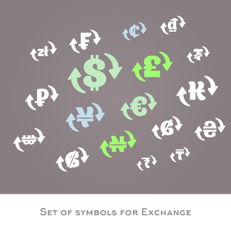 Isolated currency exchange signs vector set. International money symbols. Dollar, euro, pounds, yuan,ruble, zloty vector iconsのイラスト素材