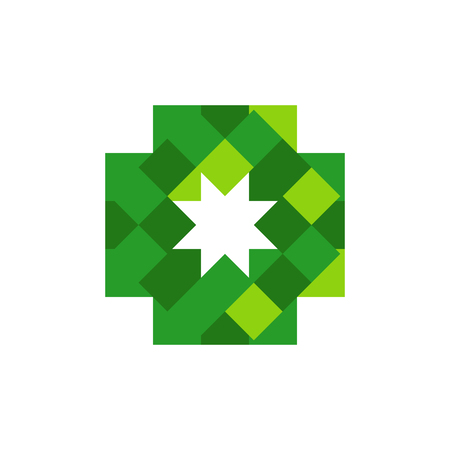 Colorful isolated mosaic cross . Tile element. Religious sign. Medical symbol. Hospital ambulance emblem. Doctor's office icon. Health care icon. Vector cross illustration.のイラスト素材