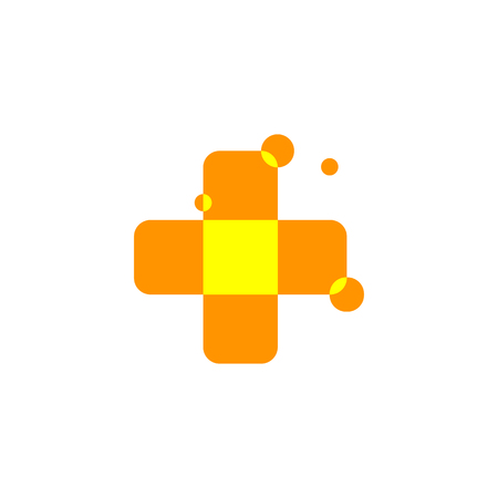 Isolated abstract orange color cross logo. Medical logotype. Hospital, ambulance,clinic icon. Geometric shape mosaic tile. Religious sign. Arithmetic plus symbol. Vector cross illustrationのイラスト素材