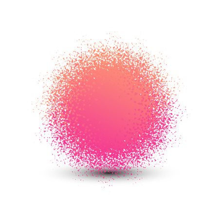 Abstract pink fluffy isolated sphere with shadow logo. Round shape fuzzy kids ball logotype. Shining sun icon. Soft material pompon toy sign. Vector sphere illustrationのイラスト素材