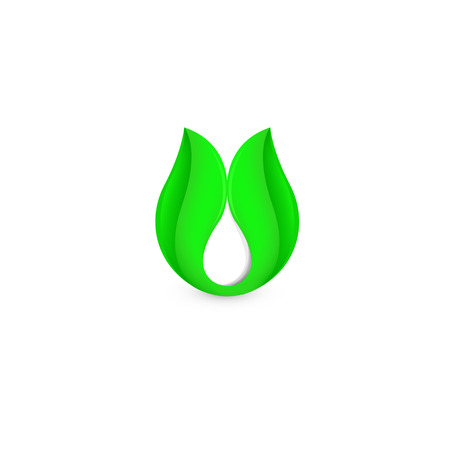 Isolated abstract white drop of milk in green fresh leaf logo. Dairy products logotype. Sour cream or kefir icon. Organic products sign. Vector drop of milk illustrationのイラスト素材