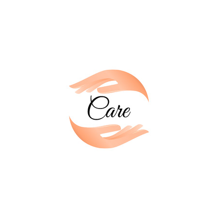 Isolated hand care logo. Human palms logotype. Skincare icon. Vector illustrationのイラスト素材