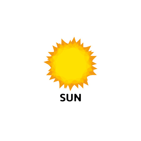 Stylized sun logo flat style. Round warm abstract form logotype. Vector design of the summer heat. Solar system sign. Solaium icon. Weather forecast element. Light symbol. Vector illustrationのイラスト素材
