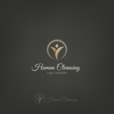 Isolated abstract man figure with plant leaves hands logo. Agricultural sign. Harvest symbol. Athletic human body logotype. Fitness nutrition icon Nature element vector illustrationのイラスト素材