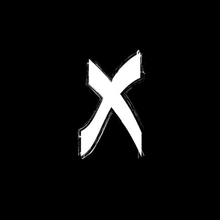 Isolated graffiti font icon. White grunge style letter x on black background. Underground hip-hop calligraphy.Cross symbol. Latin alphabet element sign. Vector illustrationのイラスト素材