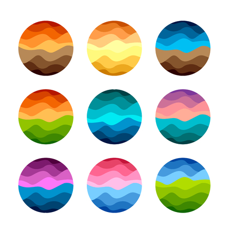 Isolated abstract colorful round shape logos set on white background vector illustration.のイラスト素材