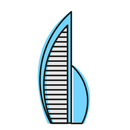 Isolated blue color urban architectural building in linear style icon.のイラスト素材