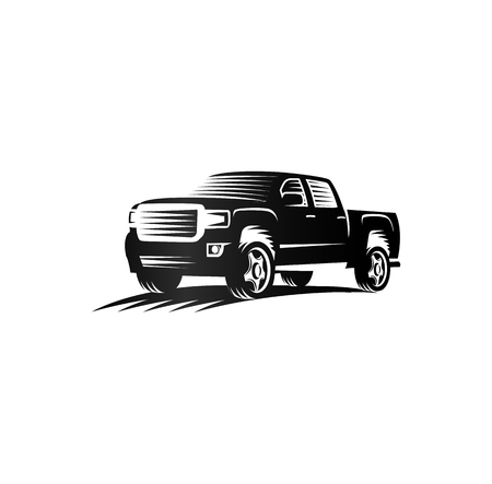 Isolated monochrome engraving style pickup trucks, cars, black color automotive vehicle illustrationのイラスト素材