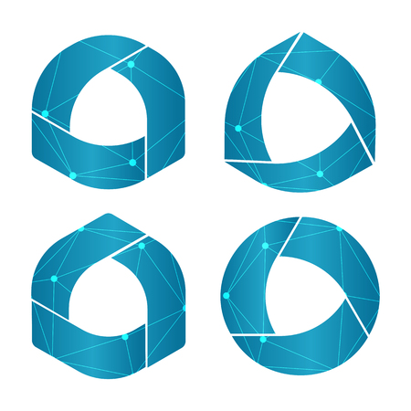 Isolated abstract round shape blue color logo set, geometric circular logotypes collection on white background vector illustrationの写真素材
