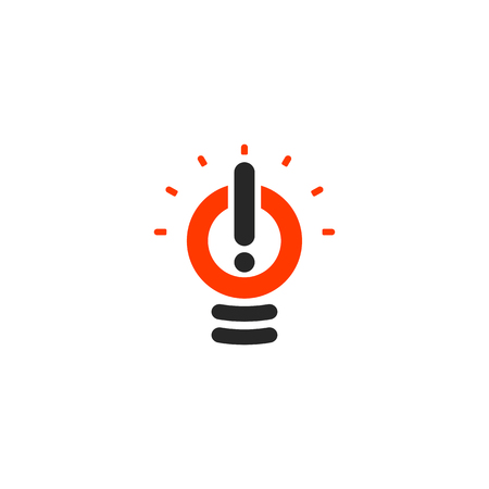 Isolated abstract red color light bulb logotype, lighting logo on white background, exclamation mark vector illustrationのイラスト素材