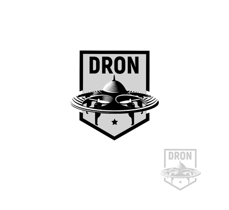 Isolated violet color quadrocopter logo on white background, unmanned aerial vehicle logotype, rc drone vector illustrationのイラスト素材