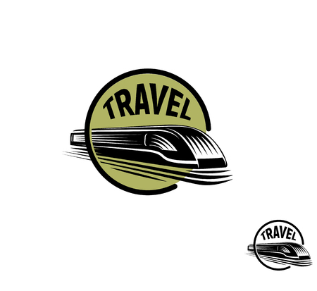 Isolated abstract round shape black color train in green frame logo on white background, monochrome modern railway transport logotype, railroad element in engraving style vector illustrationのイラスト素材