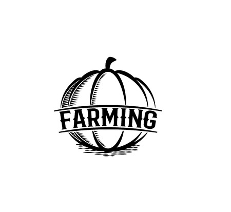 Isolated abstract black color round shape pumpkin logo on white background, farming logotype,autumn vegetable vector illustrationのイラスト素材