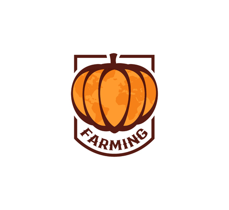 Isolated abstract orange color round shape pumpkin logo on white background, farming logotype,autumn vegetable vector illustrationのイラスト素材