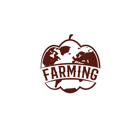 Isolated abstract brown color round shape pumpkin logo on white background, farming logotype,autumn vegetable, unusual globe vector illustrationのイラスト素材