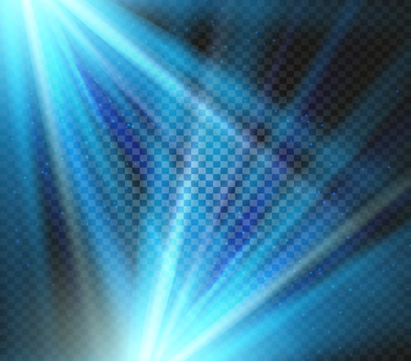 Shining vector blue color light effects, glowing beams on checkered background, illumination vector illustration.のイラスト素材