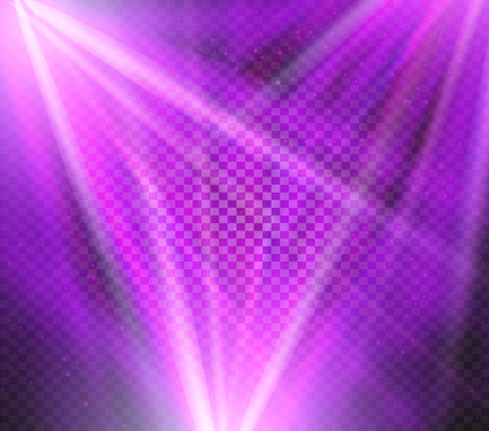 Shining vector purple color light effects, glowing beams on checkered background, illumination vector illustrationのイラスト素材