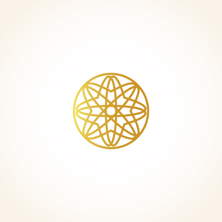 Golden round shape isolated floral pattern illustration.のイラスト素材