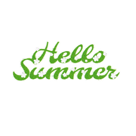 Greeting of the summer season. Lettering with the image of letters in the form of a lawn with flowers and the inscription summer, hello illustrationのイラスト素材