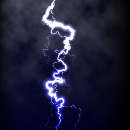 Lightning flash light thunder spark on black backdrop with clouds.のイラスト素材