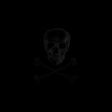 Isolated grey color image of skull on black background, crossbones vector illustrationのイラスト素材