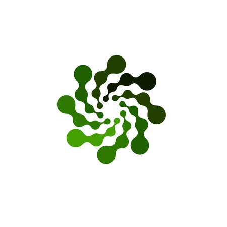 Isolated abstract green color round shape logo on white background, simple flat swirl logotype of connected dots vector illustrationのイラスト素材