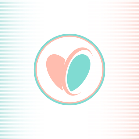 Two halves of the heart logotype, pink and blue color, united with help the semicircle. Abstract vector logo template in a flat style on a theme of love, family union and wedding.のイラスト素材