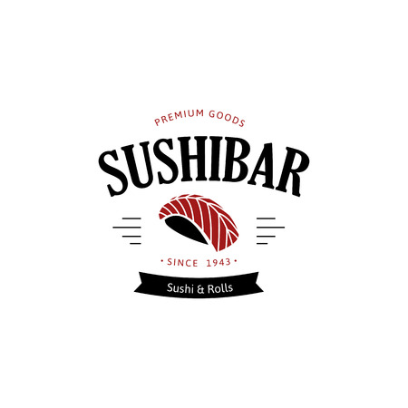 Vector logo and emblem for restaurants of Japanese food in a retro style with lettering and icon and shape of sushi, roll.のイラスト素材