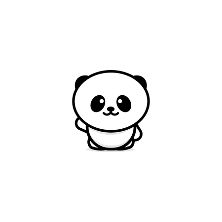 Cute Panda welcomes waving his hand vector illustration, Baby Bear logo, new design line art, Chinese Teddy-bear Black color sign, simple image, picture with animalのイラスト素材