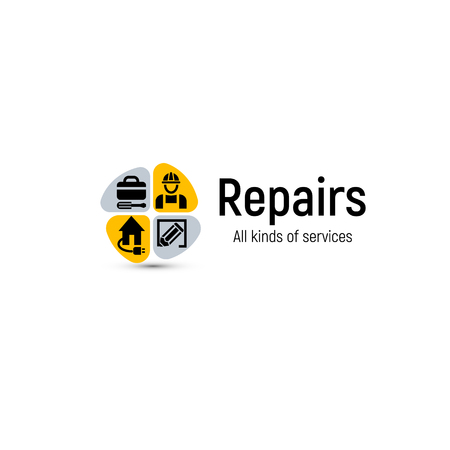Home repair tools vector logo. House renovation service icon. Building professional support and improvement abstract 2d illustrationのイラスト素材