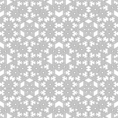 Ornamental linear pattern. Detailed vector illustration. Seamless black and white texture. Mandala...
