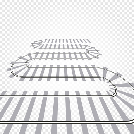 Rail railroad track vector illustration. Railway train isolated. Winding path roadのイラスト素材