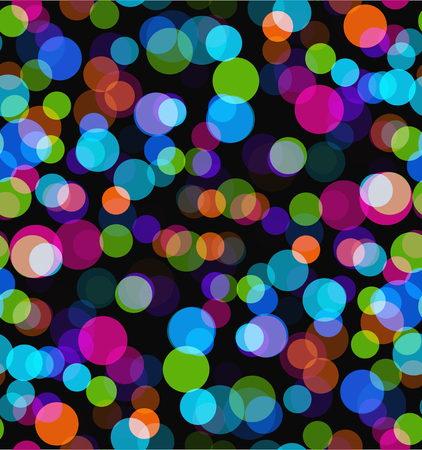 Night lights. Seamless bokeh vector background. Colorful transparent circle pattern on black backdrop.のイラスト素材