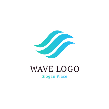 Wavy wave in round shape, red and blue feather logos. Isolated abstract decorative logo set, design element template on white backgroundのイラスト素材