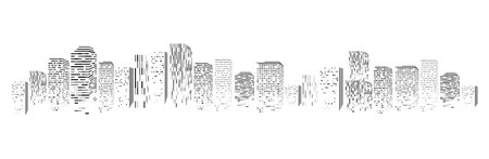 Vector isolated silhouette of big city town, skyscrapers building, business centers. Twilight, blue sunset, panorama of the city on the horizon, urban design vector illustration.のイラスト素材