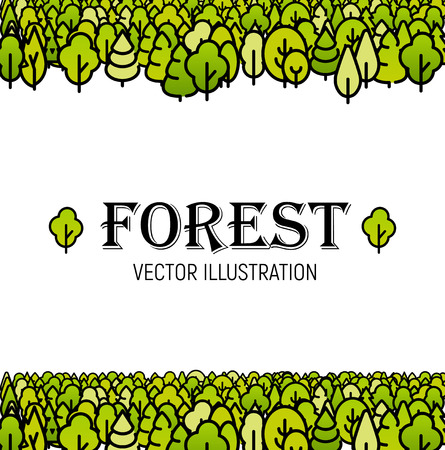Forest green line art trees background vector illustration template print for brochure, card, poster, booklet coverのイラスト素材
