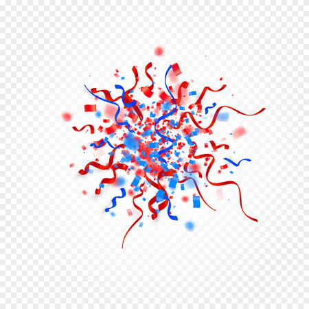 Red and blue color scattered confetti and ribbons explosion.のイラスト素材