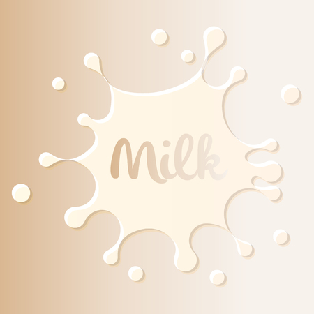 Milk stain logo, white blot on milky color background. Dairy product design element template, vector illustration.のイラスト素材