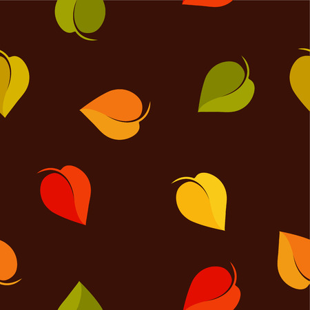 Fall colored leaves, seamless vector background. Colorful isolated leaf backdrop template. Deciduous Autumn abstract illustration.のイラスト素材