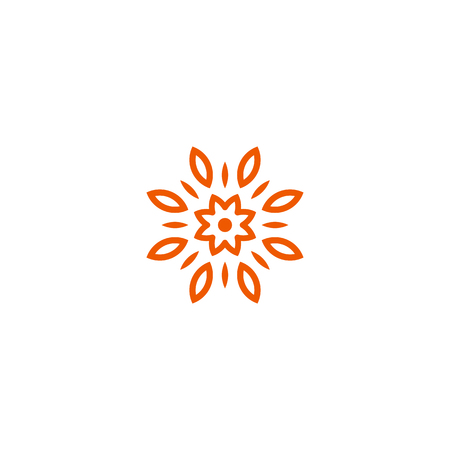 Flower vector linear nature logo. Orange line art summer sun. Outline garden abstract symbol.のイラスト素材